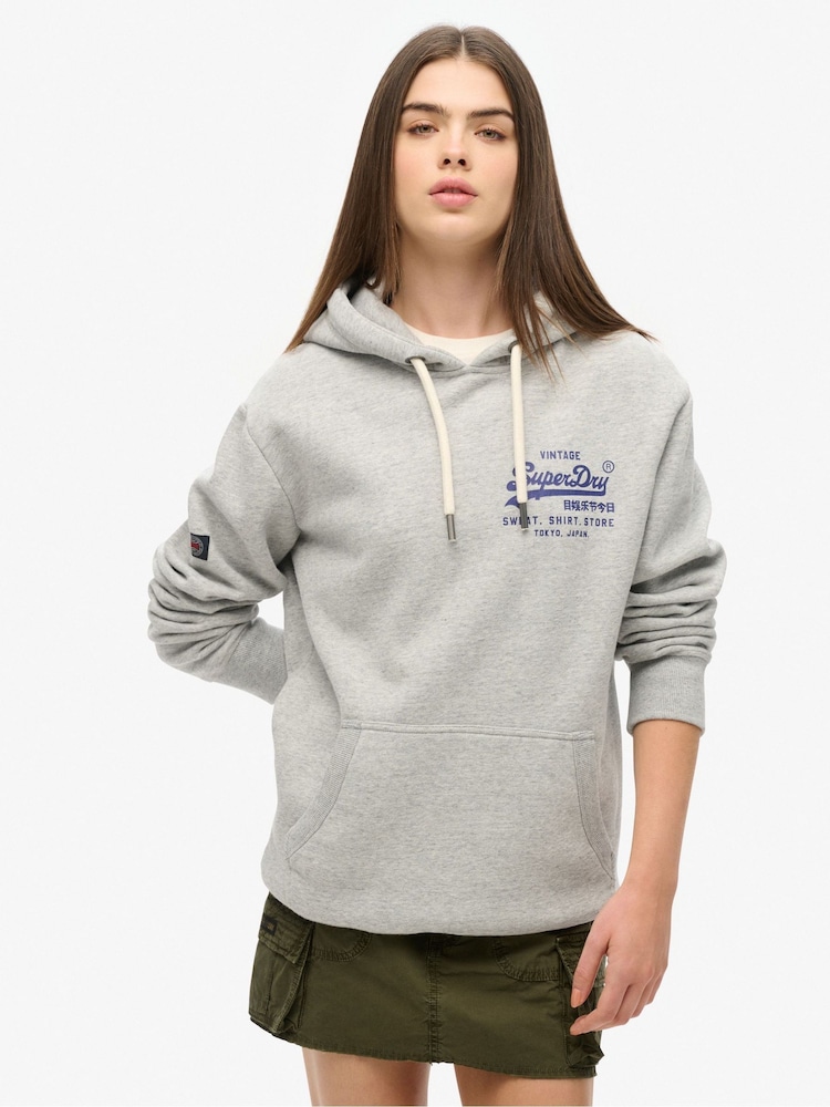 Superdry Grey Oversized Classic Vintage Logo Graphic Hoodie - Image 1 of 3