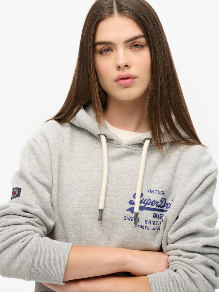 Superdry Grey Oversized Classic Vintage Logo Graphic Hoodie - Image 3 of 3