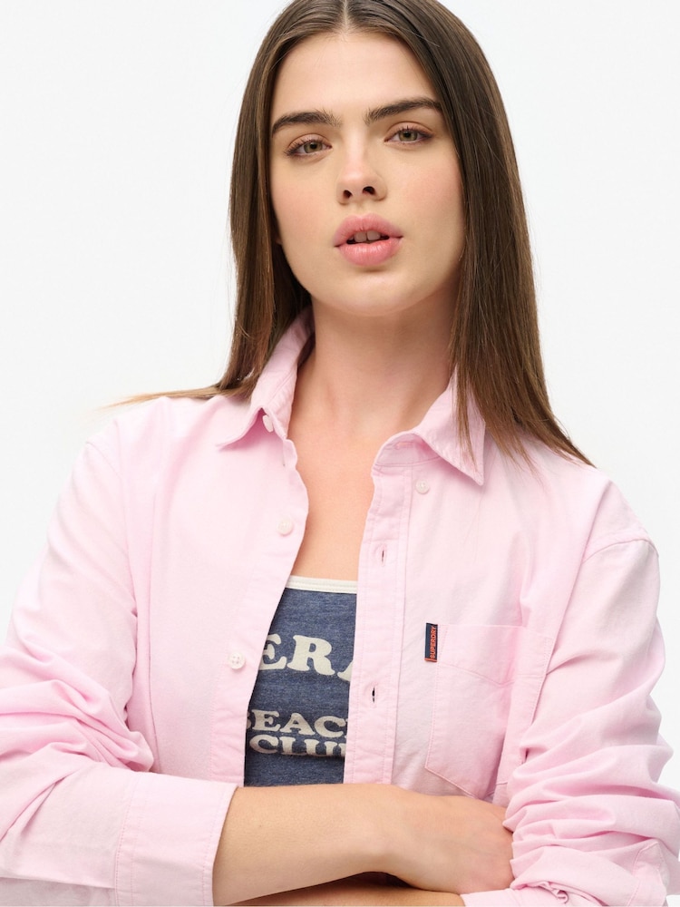 Superdry Pink Long Sleeved 100% Cotton Oxford Shirt - Image 4 of 4