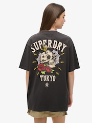 Superdry Black Oversized Tattoo Back Graphic 100% Cotton T-Shirt - Image 2 of 7
