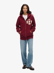 Superdry Red Oversized Vintage Athletic Zip Hoodie - Image 2 of 3
