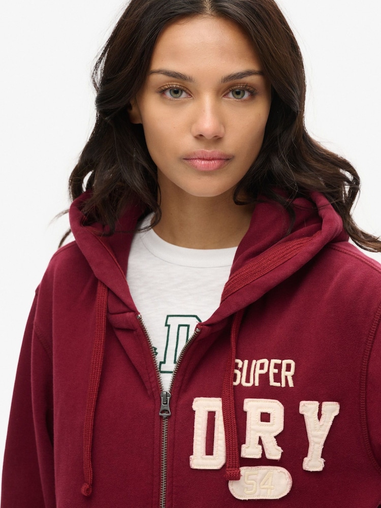Superdry Red Oversized Vintage Athletic Zip Hoodie - Image 3 of 3