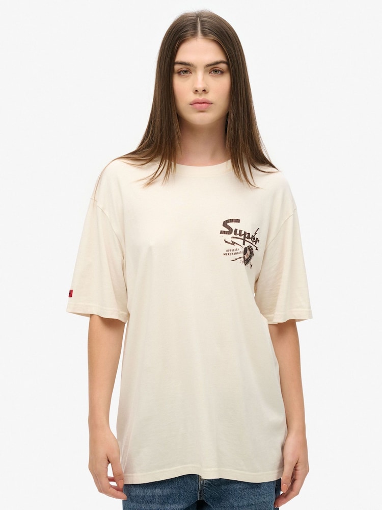 Superdry Cream Oversized Lo-fi Punk Graphic 100% Cotton T-Shirt - Image 2 of 7