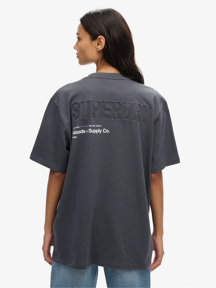 Superdry Grey Oversized Utility Sport Logo 100% Cotton T-Shirt - Image 2 of 7