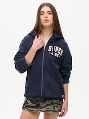 Superdry Blue Oversized Vintage Athletic Zip 100% Cotton Hoodie - Image 1 of 6