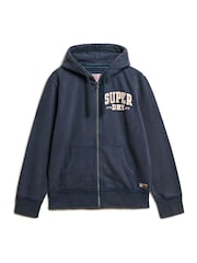 Superdry Blue Oversized Vintage Athletic Zip 100% Cotton Hoodie - Image 5 of 6