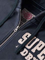 Superdry Blue Oversized Vintage Athletic Zip 100% Cotton Hoodie - Image 6 of 6