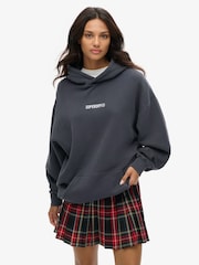 Superdry Grey Oversized Micro Logo Graphic Hoodie - Image 1 of 3