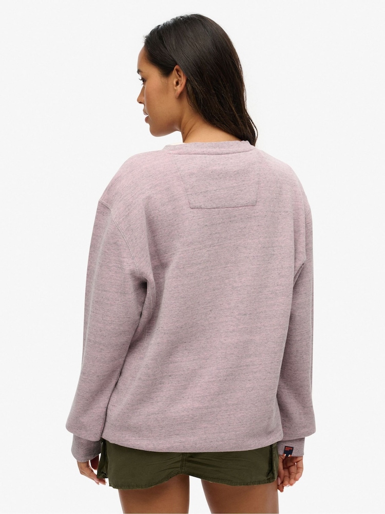 Superdry Pink Oversized Over Dyed Marl 100% Cotton Crew Sweatshirt - Image 3 of 4