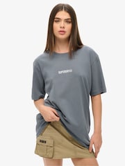 Superdry Blue Oversized Micro Logo Graphic 100% Cotton T-Shirt - Image 1 of 3