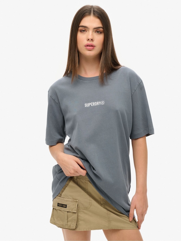 Superdry Blue Oversized Micro Logo Graphic 100% Cotton T-Shirt - Image 1 of 3