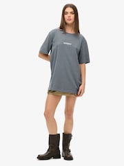 Superdry Blue Oversized Micro Logo Graphic 100% Cotton T-Shirt - Image 2 of 3