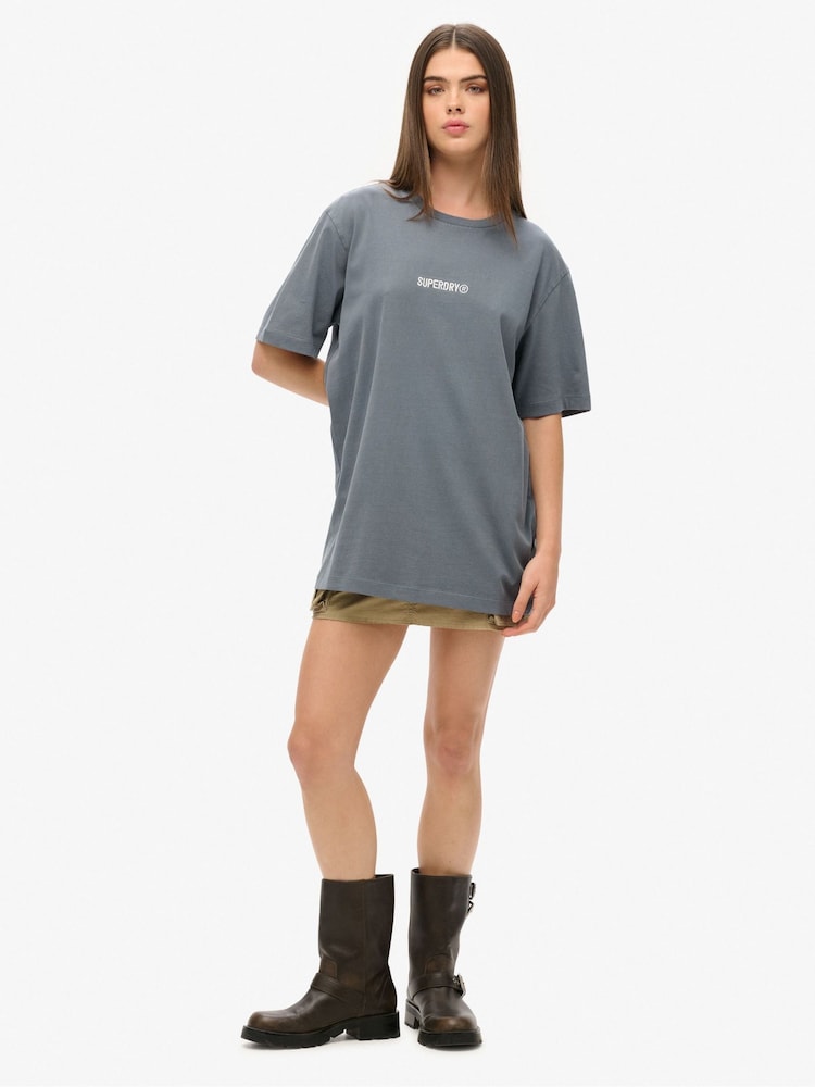 Superdry Blue Oversized Micro Logo Graphic 100% Cotton T-Shirt - Image 2 of 3