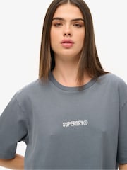 Superdry Blue Oversized Micro Logo Graphic 100% Cotton T-Shirt - Image 3 of 3