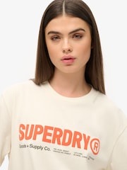 Superdry Cream Oversized Utility Sport Logo T-Shirt - Image 4 of 6