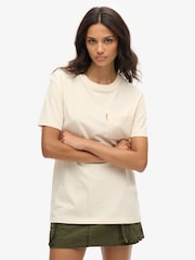 Superdry Cream Oversized Essential Washed Pocket 100% Cotton T-Shirt - Image 1 of 3