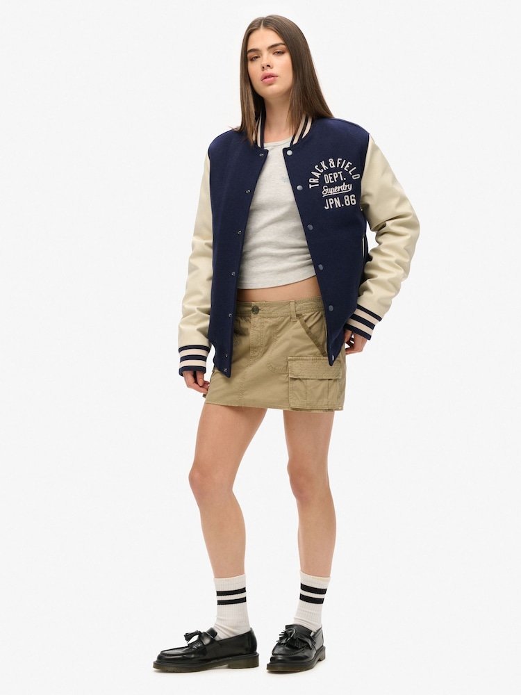 Superdry Blue Oversized Varsity Chain Stitch Bomber Jacket - Image 4 of 4