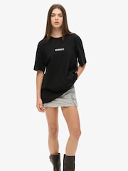 Superdry Black Oversized Micro Logo Graphic 100% Cotton T-Shirt - Image 1 of 6