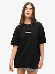 Superdry Black Oversized Micro Logo Graphic 100% Cotton T-Shirt - Image 3 of 6