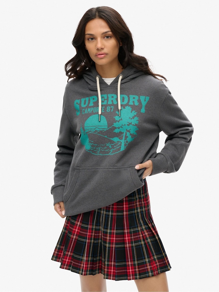 Superdry Grey Oversized Outdoor Graphic Hoodie - Image 1 of 6