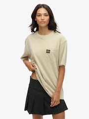 Superdry Nude Oversized Contrast Stitch Pocket  100% Cotton T-Shirt - Image 1 of 3