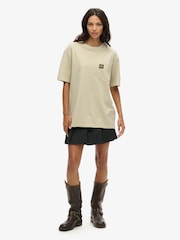 Superdry Nude Oversized Contrast Stitch Pocket  100% Cotton T-Shirt - Image 2 of 3