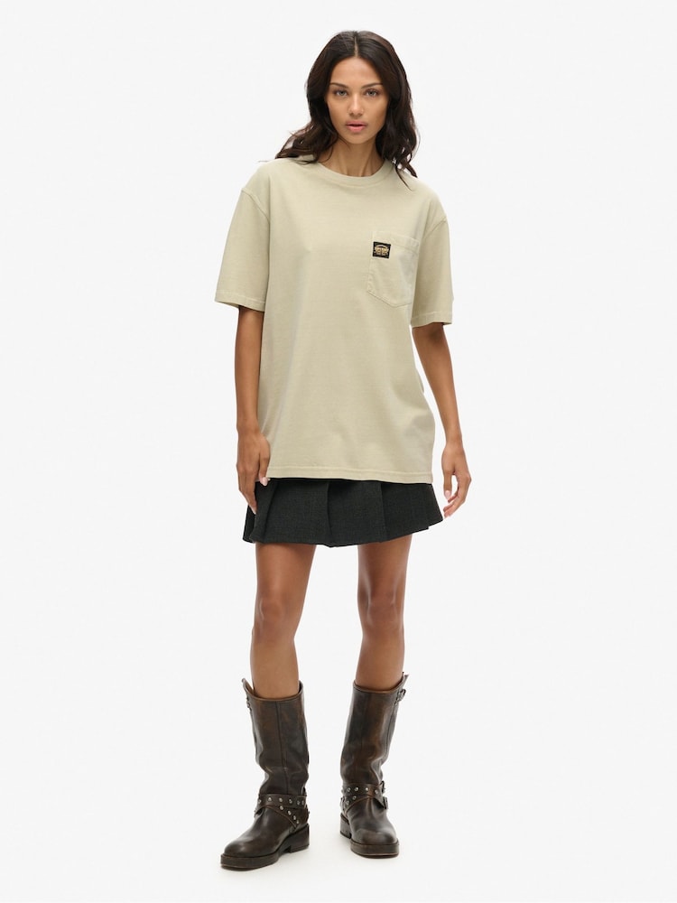 Superdry Nude Oversized Contrast Stitch Pocket  100% Cotton T-Shirt - Image 2 of 3