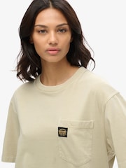 Superdry Nude Oversized Contrast Stitch Pocket  100% Cotton T-Shirt - Image 3 of 3