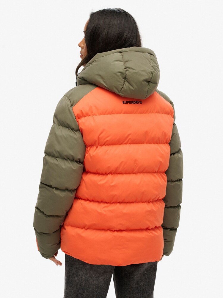 Superdry Green Oversized Colour Block Sport Puffer Jacket - Image 2 of 4