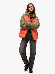Superdry Green Oversized Colour Block Sport Puffer Jacket - Image 3 of 4