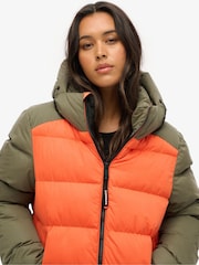 Superdry Green Oversized Colour Block Sport Puffer Jacket - Image 4 of 4
