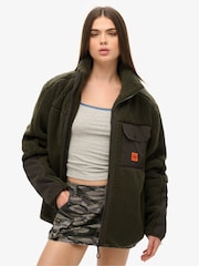 Superdry Green Oversized Expedition Borg Hybrid Jacket - Image 1 of 4