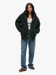 Superdry Green Oversized Surplus Hooded 100% Cotton Bomber Jacket - Image 3 of 4