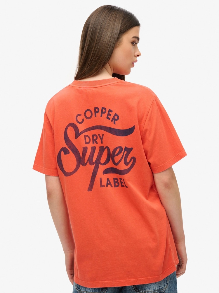 Superdry Orange Oversized Copper Label Chest Graphic 100% Cotton T-Shirt - Image 2 of 6