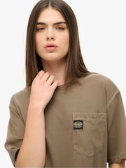 Superdry Brown Oversized Contrast Stitch Pocket 100% Cotton T-Shirt - Image 3 of 3