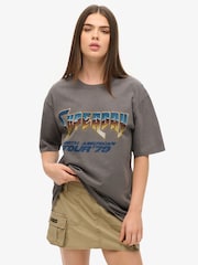 Superdry Grey Oversized 70s Rock Graphic Band 100% Cotton T-Shirt - Image 1 of 3