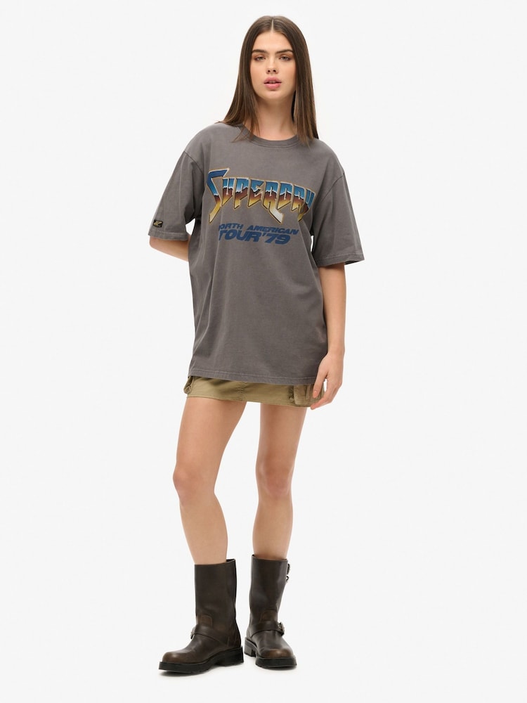 Superdry Grey Oversized 70s Rock Graphic Band 100% Cotton T-Shirt - Image 2 of 3