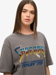 Superdry Grey Oversized 70s Rock Graphic Band 100% Cotton T-Shirt - Image 3 of 3