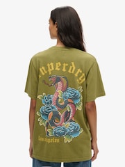 Superdry Green Oversized Tattoo Graphic 100% Cotton T-Shirt - Image 2 of 3