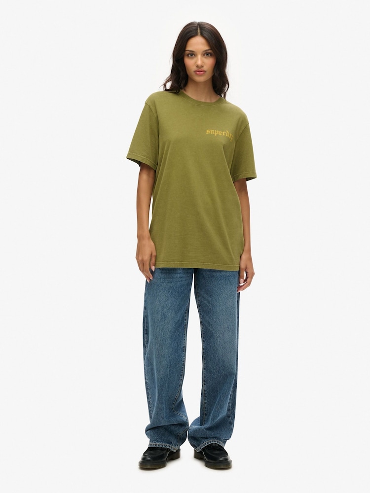 Superdry Green Oversized Tattoo Graphic 100% Cotton T-Shirt - Image 3 of 3
