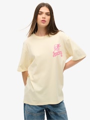 Superdry Cream Oversized Lo-fi Punk Graphic 100% Cotton T-Shirt - Image 1 of 7