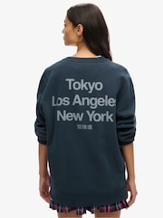 Superdry Blue Oversized Core Logo City Loose Crew Sweatshirt - Image 2 of 3