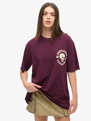 Superdry Purple Oversized Biker Graphic 100% Cotton T-Shirt - Image 1 of 3