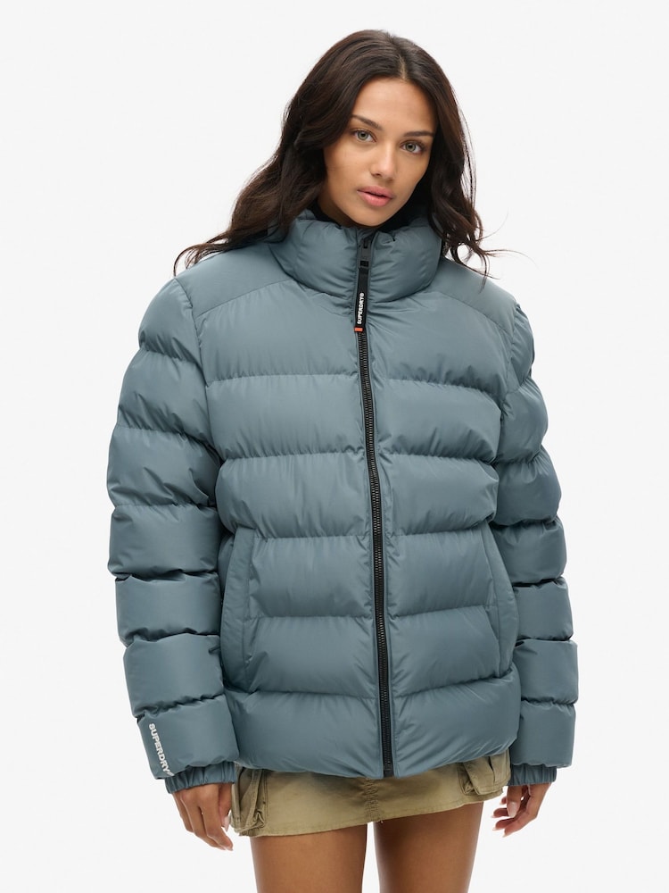 Superdry Blue Oversized Sports Puffer Jacket - Image 1 of 7