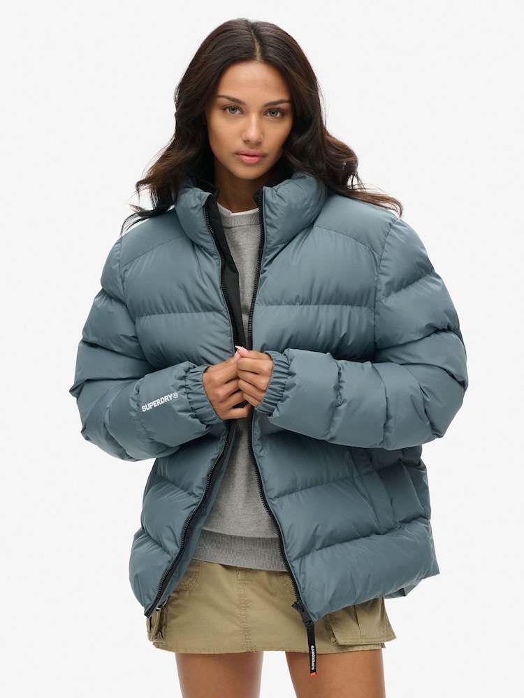 Superdry Blue Oversized Sports Puffer Jacket - Image 2 of 7