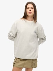 Superdry Grey Oversized 100% Cotton Essential Logo Crew Sweatshirt - Image 1 of 3