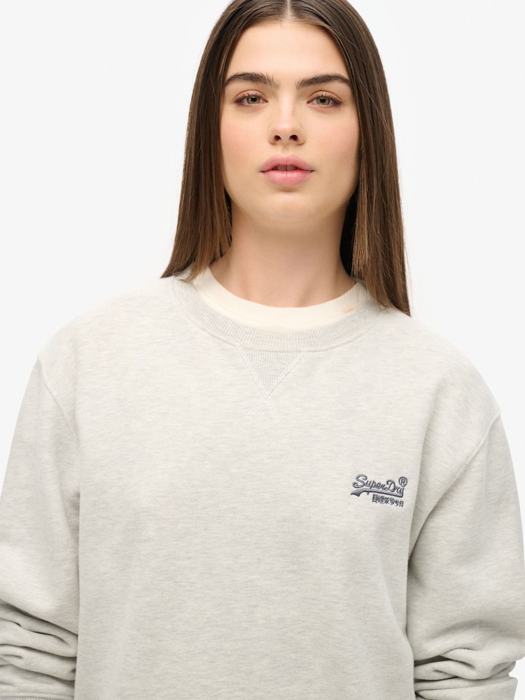 Superdry Grey Oversized 100% Cotton Essential Logo Crew Sweatshirt - Image 3 of 3