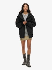 Superdry Black Oversized Surplus Nylon Hooded Bomber Jacket - Image 3 of 5