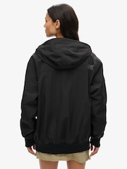Superdry Black Oversized Surplus Nylon Hooded Bomber Jacket - Image 4 of 5