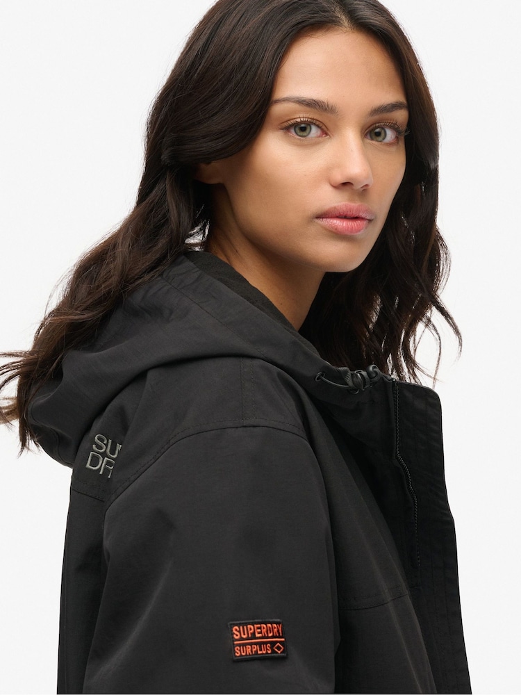 Superdry Black Oversized Surplus Nylon Hooded Bomber Jacket - Image 5 of 5